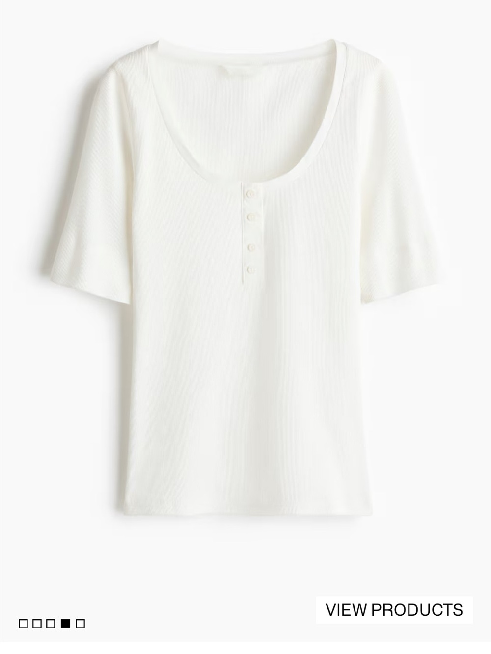 H&M White Scoop Neck Short Sleeve Button-Front Top